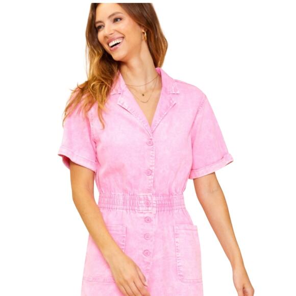 Skies Are Blue Curvy Pink Button Front Romper, Plus Size 1X, NWT - Picture 3 of 10